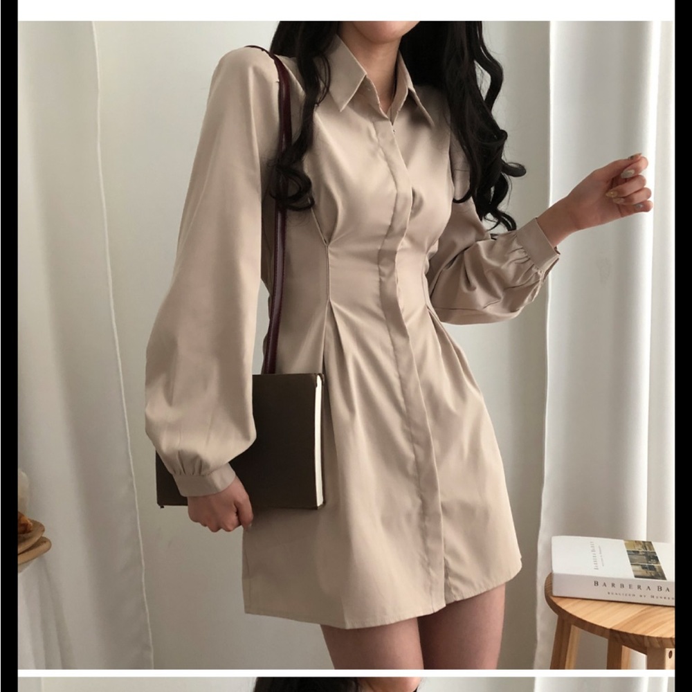 Pintuck Waist Banding Shirt Mini Dress